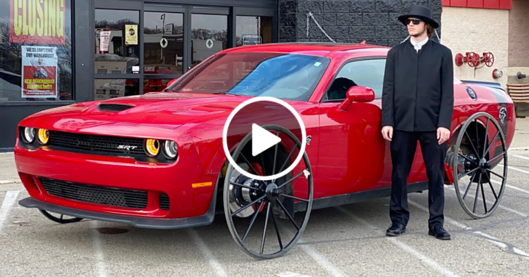 Hellcat On Horse And Buggy Wheels Goes To Town And Does Burnouts