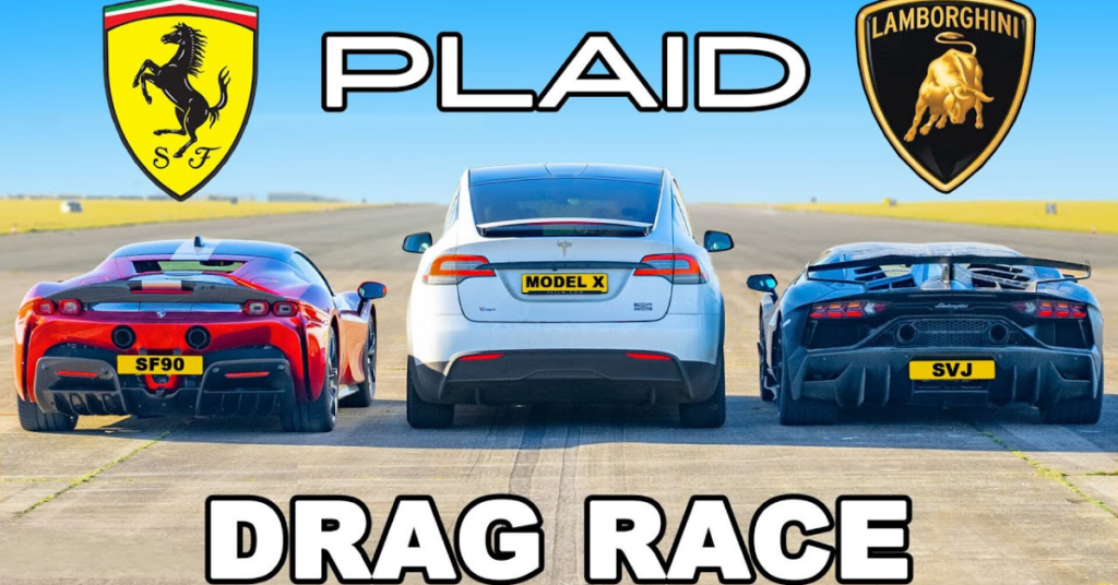 Drag Race: Tesla Model X Plaid Vs Ferrari Sf90 Vs Lambo Svj
